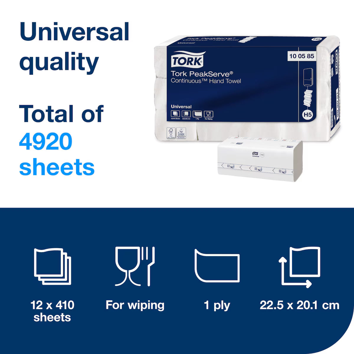 Tork PeakServe H5 Continuous Hand Towels – packaging with product details and specifications.