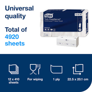 Tork PeakServe H5 Continuous Hand Towels – packaging with product details and specifications.