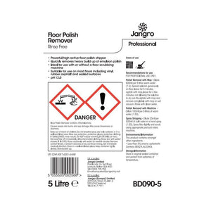 Safety information label for Jangro Floor Polish Remover & Stripper, 5L.