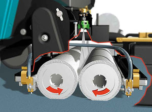 Diagram of the Tennant ReadySpace 1610 Carpet Cleaner showing dual roller mechanism.