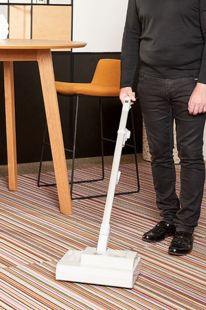 Sebo Duo-P Dry Carpet Machine 3000G in use on striped carpet.