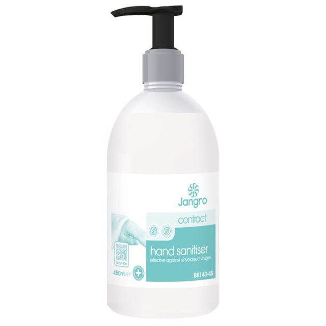 Jangro Contract Hand Sanitiser 450ml – effective against enveloped viruses, 73% alcohol.
