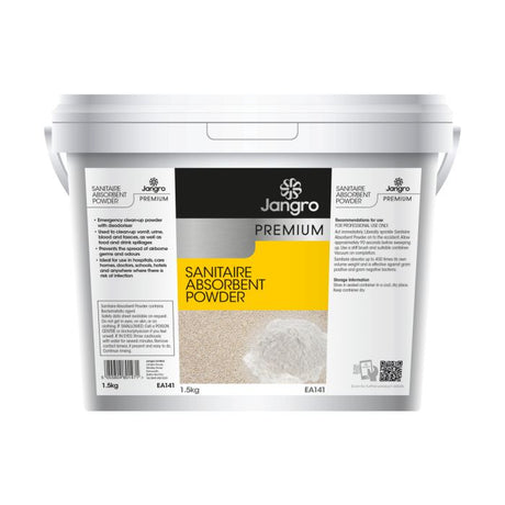 Sanitaire Absorbent Powder by Jangro – emergency biohazard cleanup product packaging.