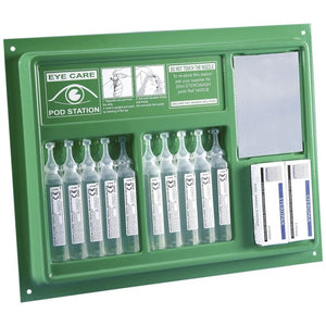 Refill Eyewash Pods 10x20ml - Sterile Eye Wash Solution station with usage instructions.