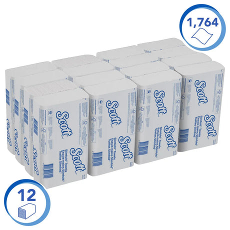 Scott Slimfold Hand Towel M Fold White – packaging of 12 packs with 1,764 sheets total.