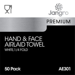 Jangro Premium Airlaid ¼ Fold Towels – white, 50 pack, 330mm x 330mm.