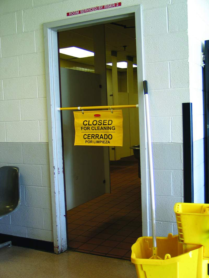 Rubbermaid Closed For Cleaning Hanging Sign - FG9S1600YEL HM014 | Bright Yellow Safety Door Sign