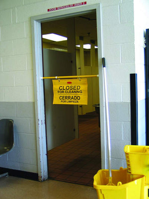 Rubbermaid Closed For Cleaning Hanging Sign - FG9S1600YEL HM014 | Bright Yellow Safety Door Sign