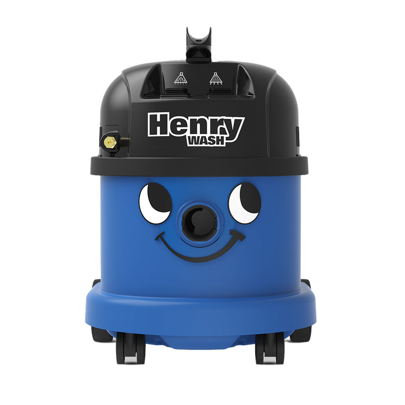Numatic HVW370-2 Henry Wash – professional carpet and upholstery extraction cleaner with a smiling face design.