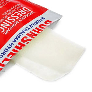 Steroplast Burnshield Dressing 10x10cm – hydrogel burn care packaging with dressing visible.