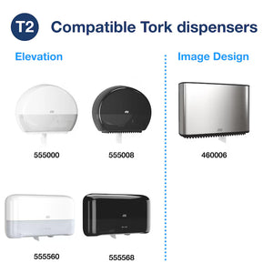 Tork Advanced Mini Jumbo Toilet Roll 2 Ply – compatible Tork dispensers list.