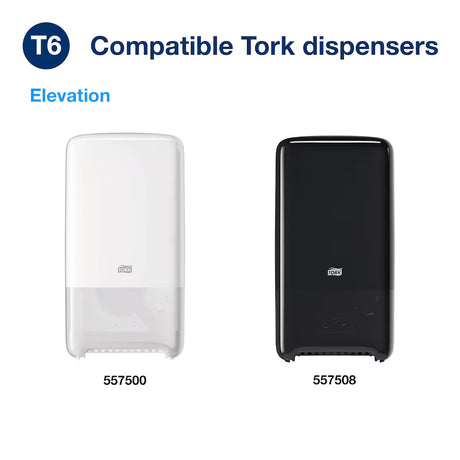 Tork Elevation dispensers in white and black, model numbers 557500 and 557508.
