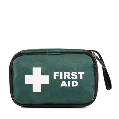 Steroplast Vehicle First Aid Kit - green bag with white "FIRST AID" text and cross symbol.