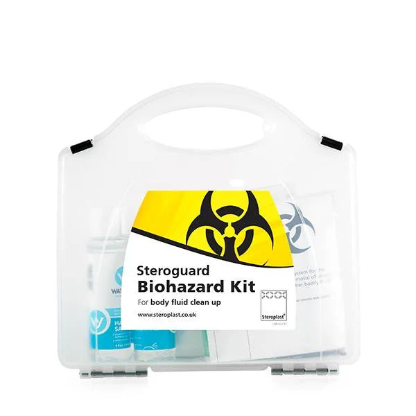 Steroguard Biohazard Kit – for body fluid clean-up, packaged in a clear case.